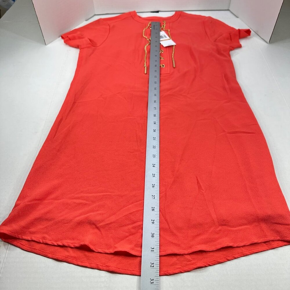 Michael Kors Women's Size Small Dress Short Sleeve Red Gold Chain Detail New - Picture 12 of 14